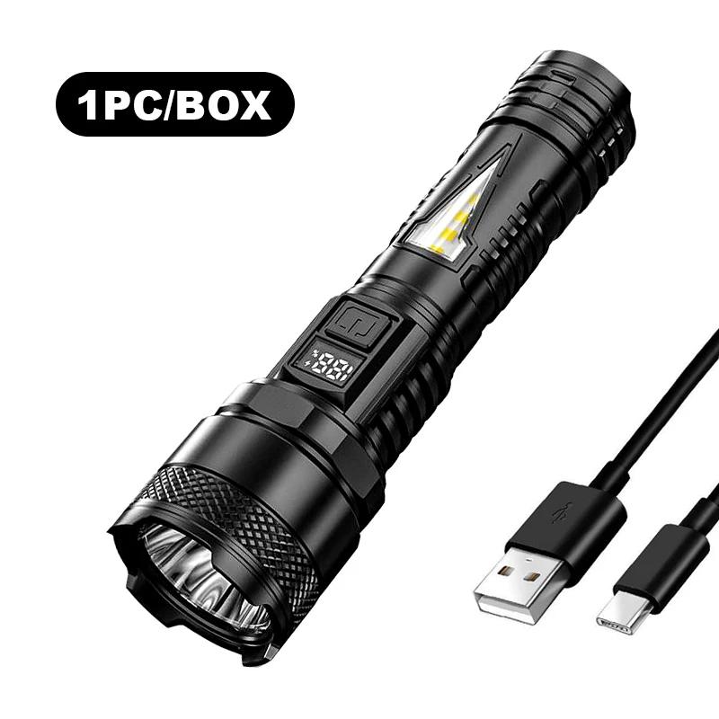High-power Led Flashlight USB Rechargeable Torch with Display Zoomable Light with Battery Camping Hiking Lantern Emergency Lamp