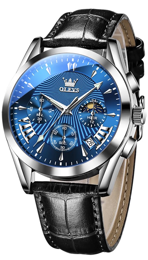 

OLEVS Легкие Водонепроницаемые Аналоговые Кварцевые Часы с Датой и Днем Синий Мужской Дисплей, Коричневый,