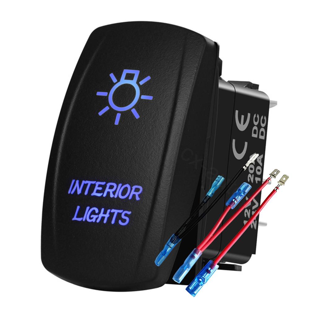 12V 24V Boat Trim Tabs Switch (ON)-OFF-(ON) Momentary Rocker Switch Waterproof Blue Light ON-OFF Toggle Switch With Harness Switches4