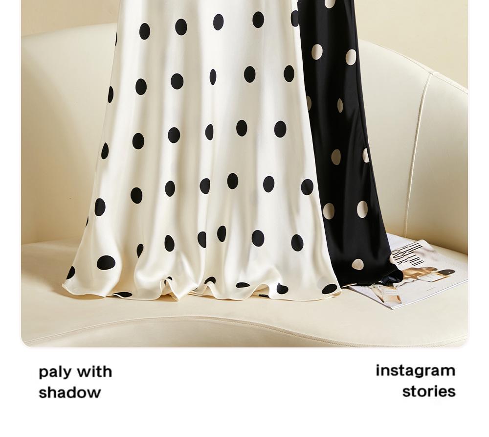 Dámská retro saténová sukně střední délky s puntíky a rybím ocasem - Kolekce léto 2025