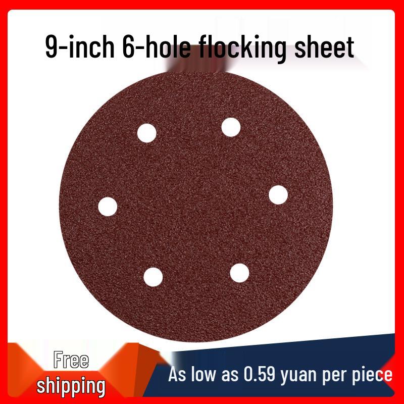 9-Inch Flocked Sanding Disc with 6 Holes, Self-Adhesive Backing, Round, Dry Sandpaper, 215MM