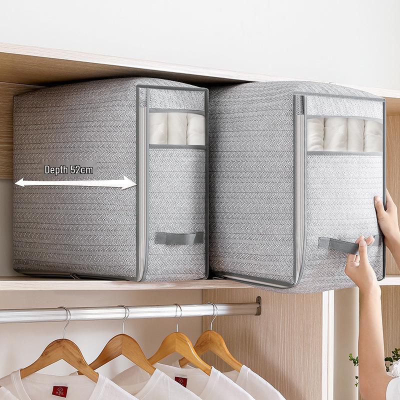 Foldable Large Capacity Canvas Storage Bag with Window, Moisture-Proof Dust Cover for Household Wardrobe and Quilts