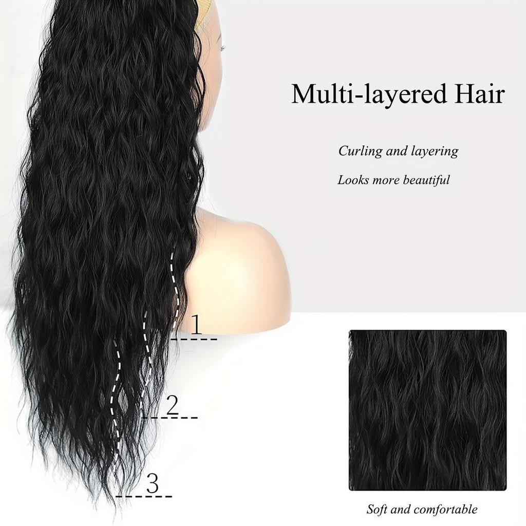 Nastavitelný culík se stahovací šňůrkou - Dlouhý vlnitý syntetický příčesek pro ženy - Pro každodenní nošení - Vhodný pro všechny typy vlasů