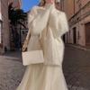 Suéter Cardigan de Meio Comprimento em Mohair Macio e Veludo de Visão Feminino Outono e Inverno Novo Solto Gola V Muito Feérico Top de Malha Casaco