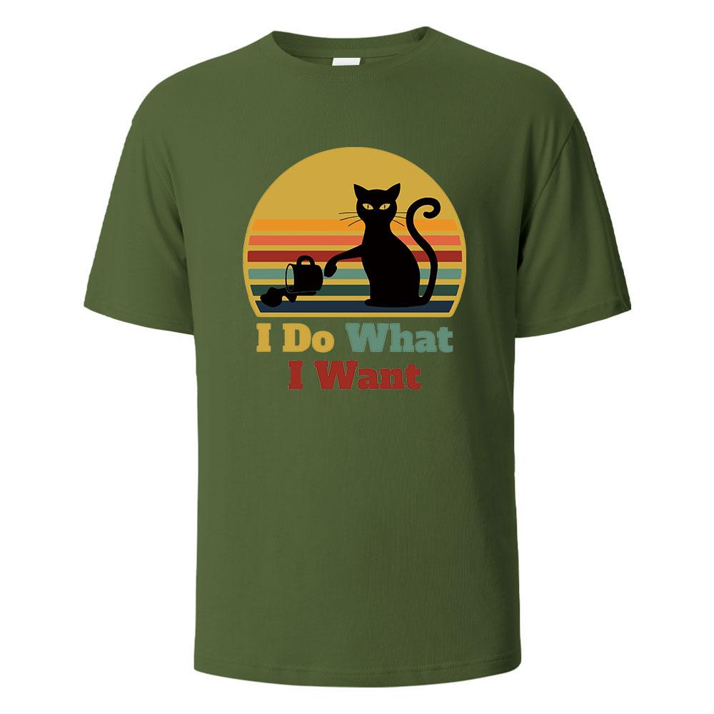 I Do What I Want Cat Pushing Down The Cup Printing Men T Shirts Summer Cotton TShirts Breathable Basic Man Clothing Street Tees