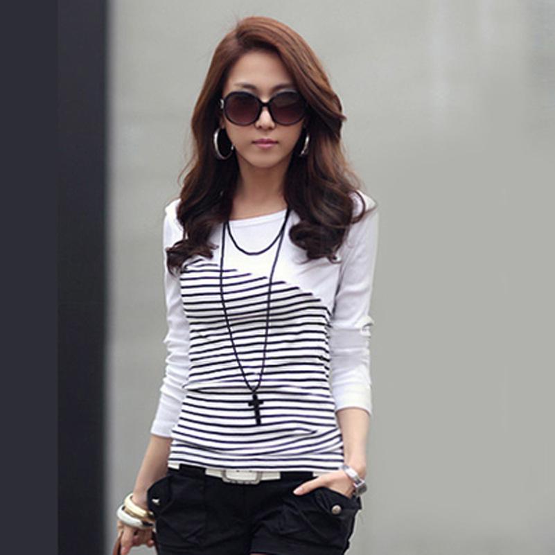2019 Autumn/Winter Women's Slim Striped Long-Sleeve Round Neck T-Shirt