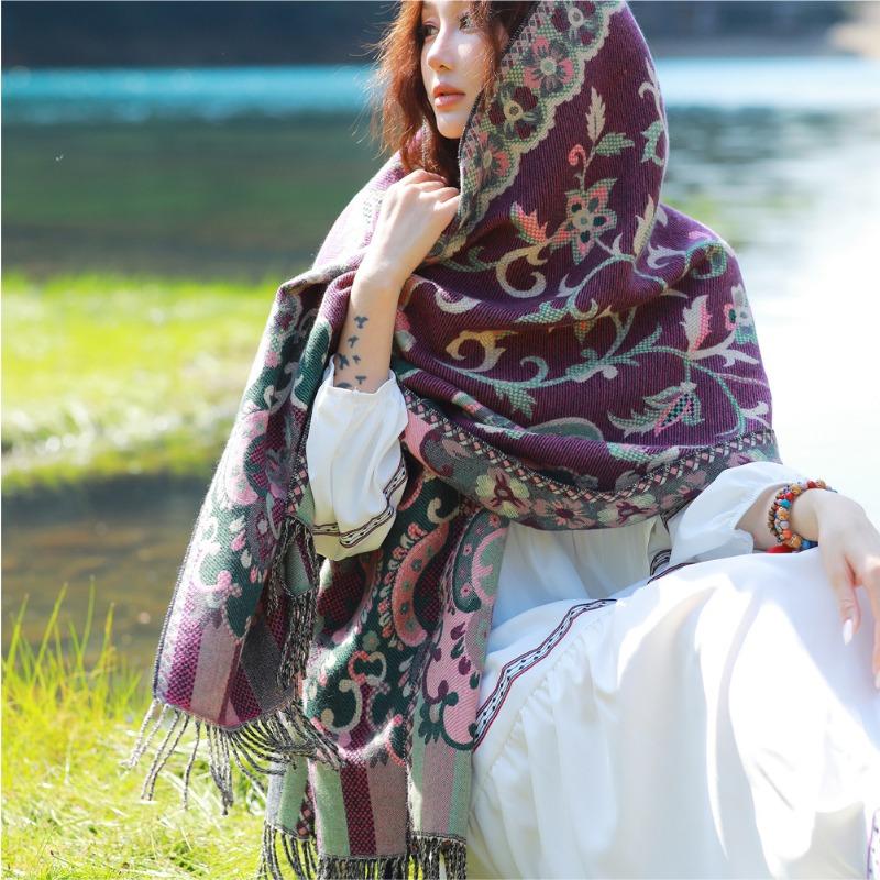 Cloak Women's New Autumn and Winter Travel Photo Exotic Scarf Versatile Warm Thickened Scarf