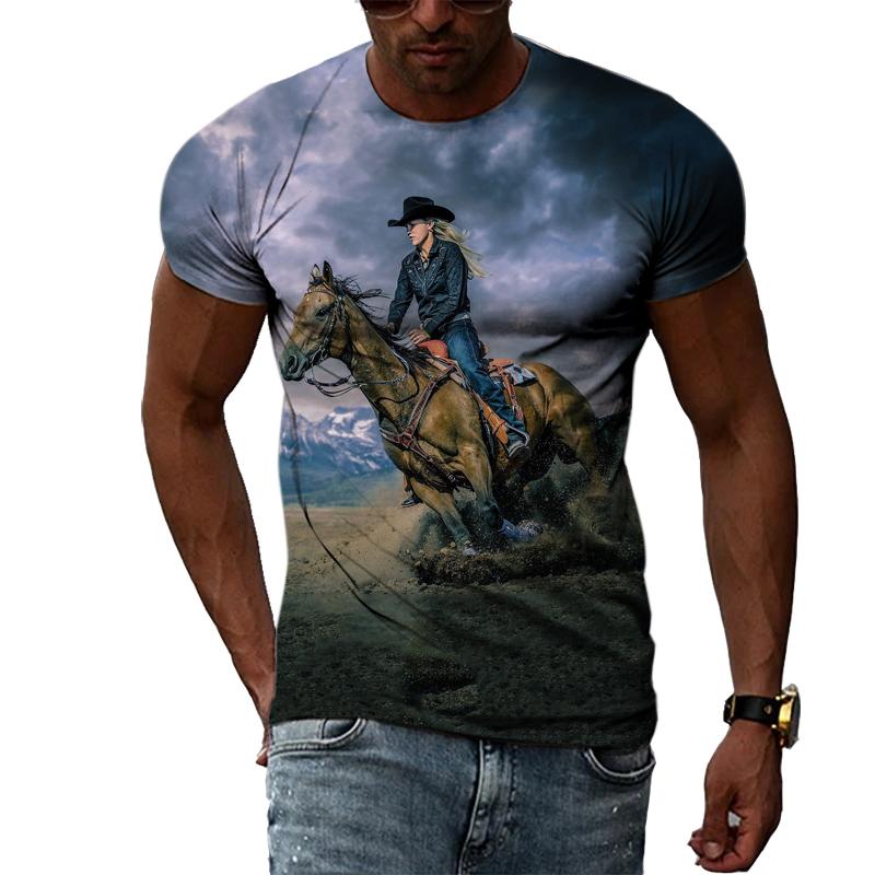 Trend Cool Style Animal Horse Graphic T Shirts Men Summer Fashion Personality Round Neck T-shirt Hip Hop 3D Print Harajuku Tee