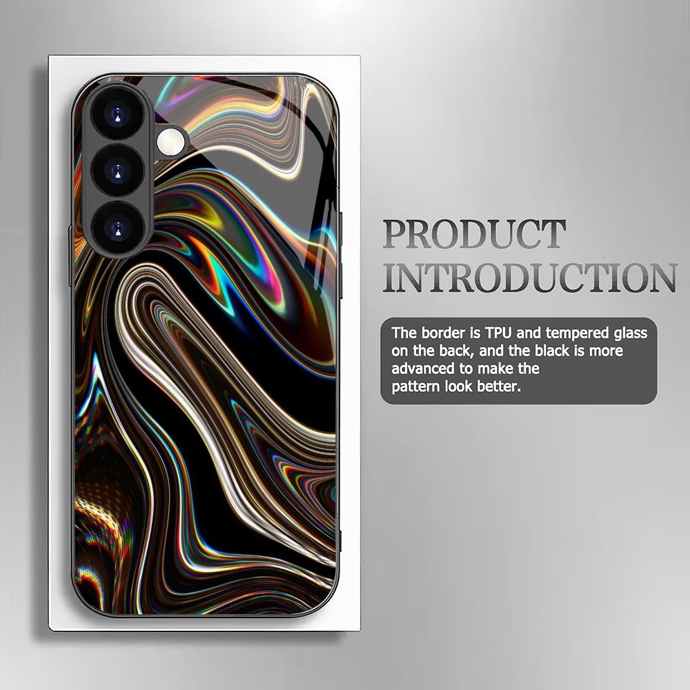 Custodia per Telefono in Vetro Temperato con Design Black Vortex Adatta per Samsung Galaxy S26 S25 S24 S22 S21 S20FE/Ultra/Plus Copertura Posteriore Antiurto