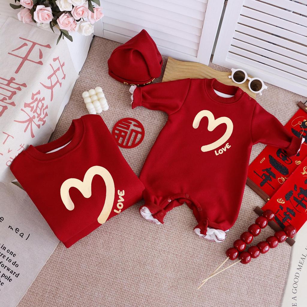 100-Day Celebration Family Matching Velvet Hoodie & Bodysuit Set for Winter 2025