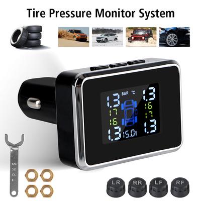 Zapalovač cigaret Autopříslušenství Auto TPMS USB Digitální tpms Systém alarmu tlaku v pneumatikách Bezdrátové Univerzální TPMS senzory Auto Security Alarm
