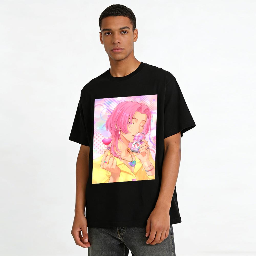 Cool Pink Hair Guy Printed T-Shirt Trendy Casual Loose Top For Teens Daily Wear Pure cotton T-shirt