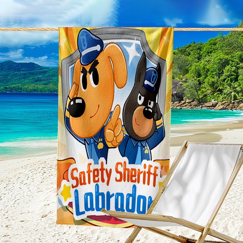 1pc Sheriff Labrador3 Beach Towel, Beach and Seaside Swimming Pool Equipment, Fashion Pattern, Rectangular, Travel Essentials