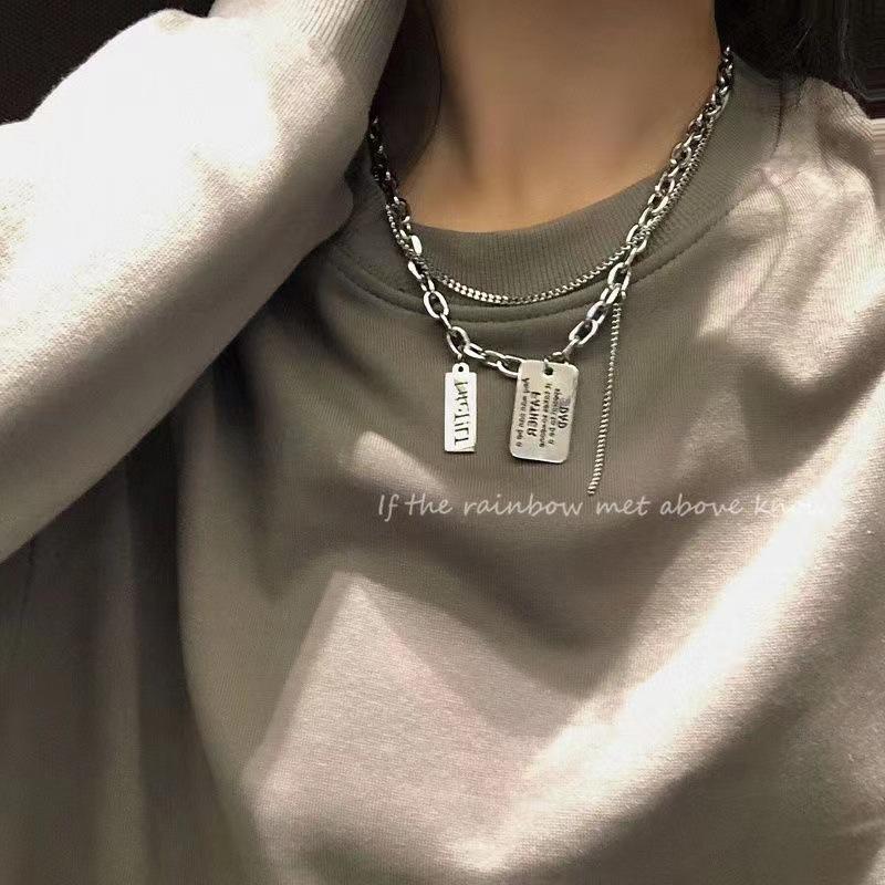 Korean version of hip-hop trend square brand letter necklace female, double-layer stacked sweater chain fashion accessories direct supply