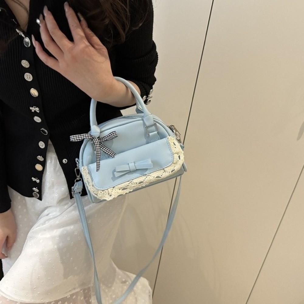 PU-Leder Crossbody Bowlingtasche Reißverschluss Schleife Umhängetasche Modische Boston Handtasche Arbeit