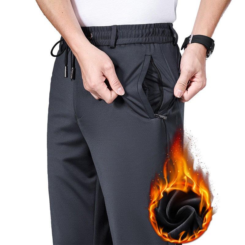 Zimní kalhoty pánské fleecem podšité elastický pas strečové kalhoty pánské silné teplé rovné business pracovní oděv plus velké