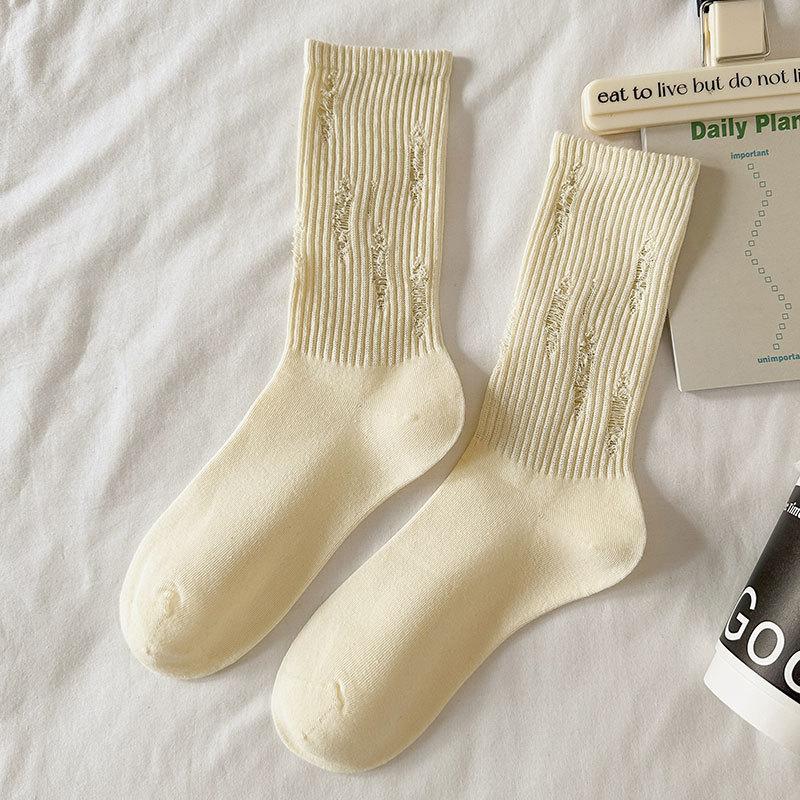 

Женские носки с дырками, летние тонкие носки до середины икры, однотонные хлопковые носки, весенне-осенние спортивные носки с махрой 1 pair жёлтый