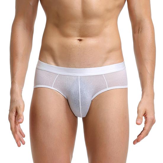 Men Briefs Jacquard Stretchy Male Ice Silk See Through Panties for Home