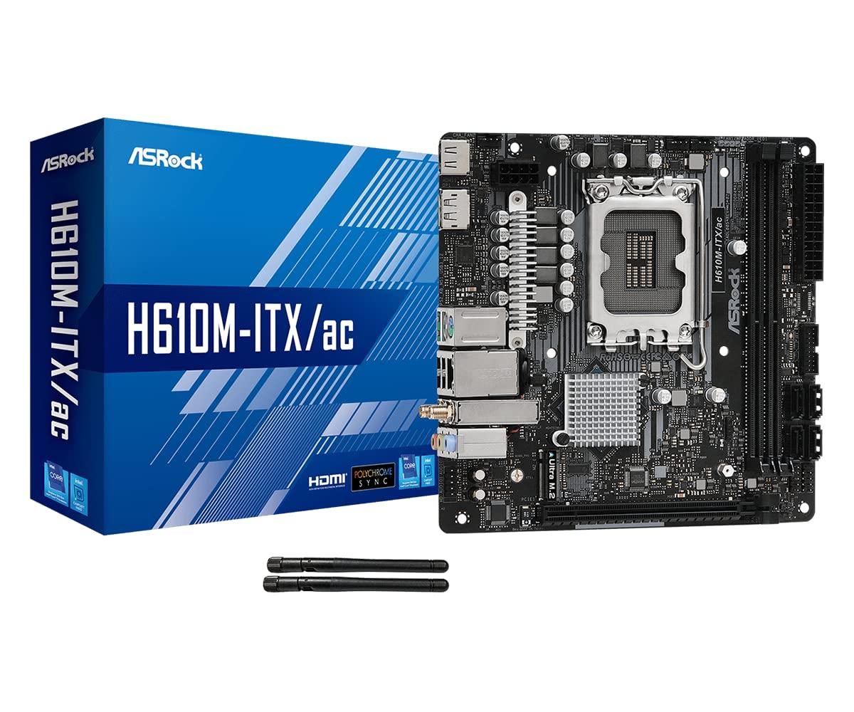 

Материнська плата ASRock Серія Intel H610 12-го покоління, сумісна з ЦП H610 miniATX Материнська плата Авторизований дистриб’ютор H610M-ITX/ac (LGA1700) [Вітчизняний чорний