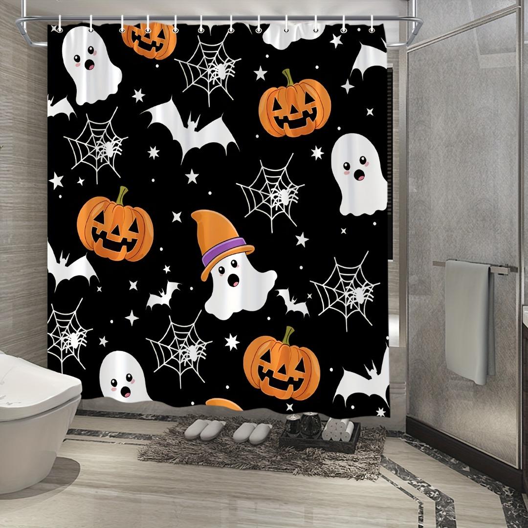 

1/4Pcs Halloween Decoration Cute Ghost Pumpkin Pattern Shower Curtain Bathroom Decor Halloween Decoration Indoor Shower Curtain Only90x180curtain