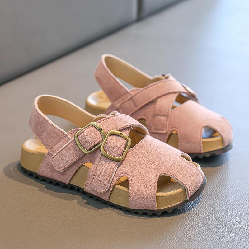 Suede Leather Children's Sandals for Girls Fashion Summer Girl Cross-tied Beach Shoes Baby Instant-dry Water Shoes Sandal I05112