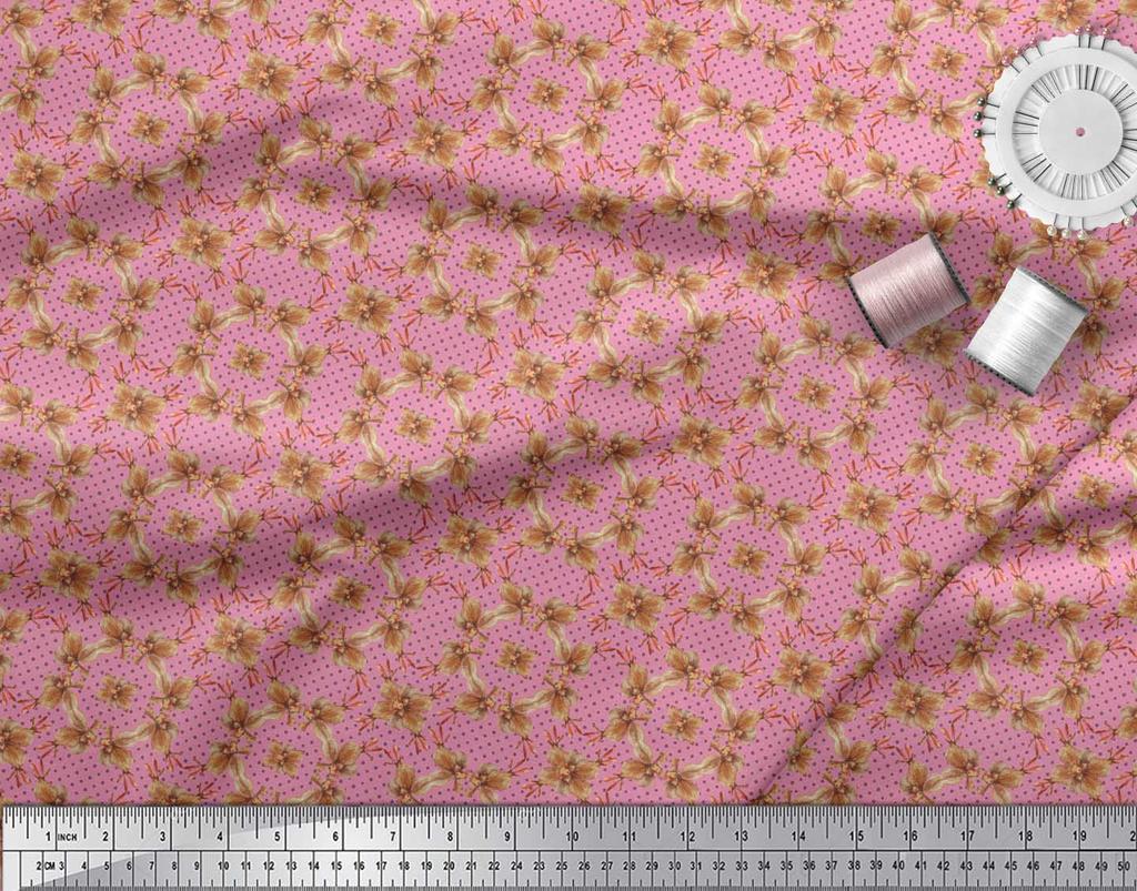 Soimoi Grey Japan Crepe Satin Fabric Dot & Floral Print Sewing Fabric Metre 42 Inch