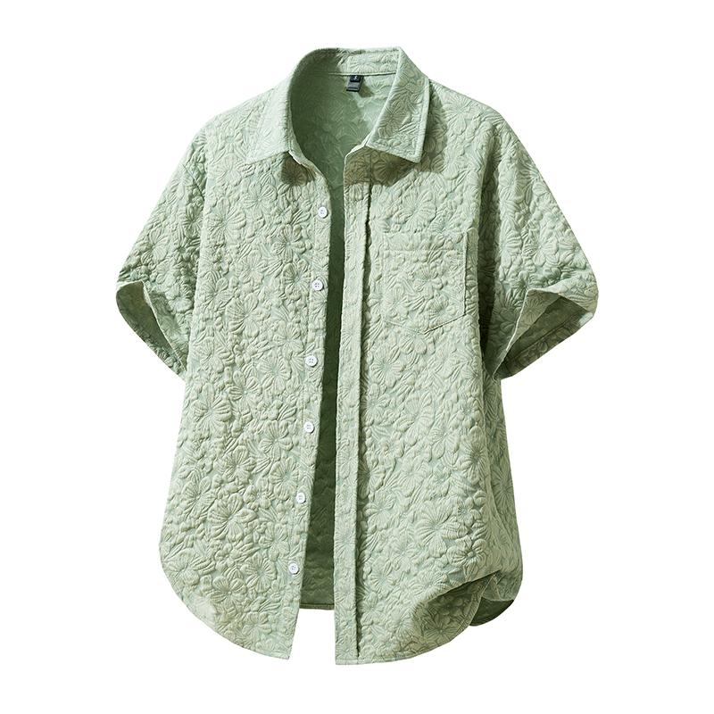 

Floral Jacquard Shirts Man Summer Clothing 2026 Luxury Short Sleeve Pocket Designer Mens Loose Beach Hawaiian Cuban Shirt Tops Euro Size S зелёный