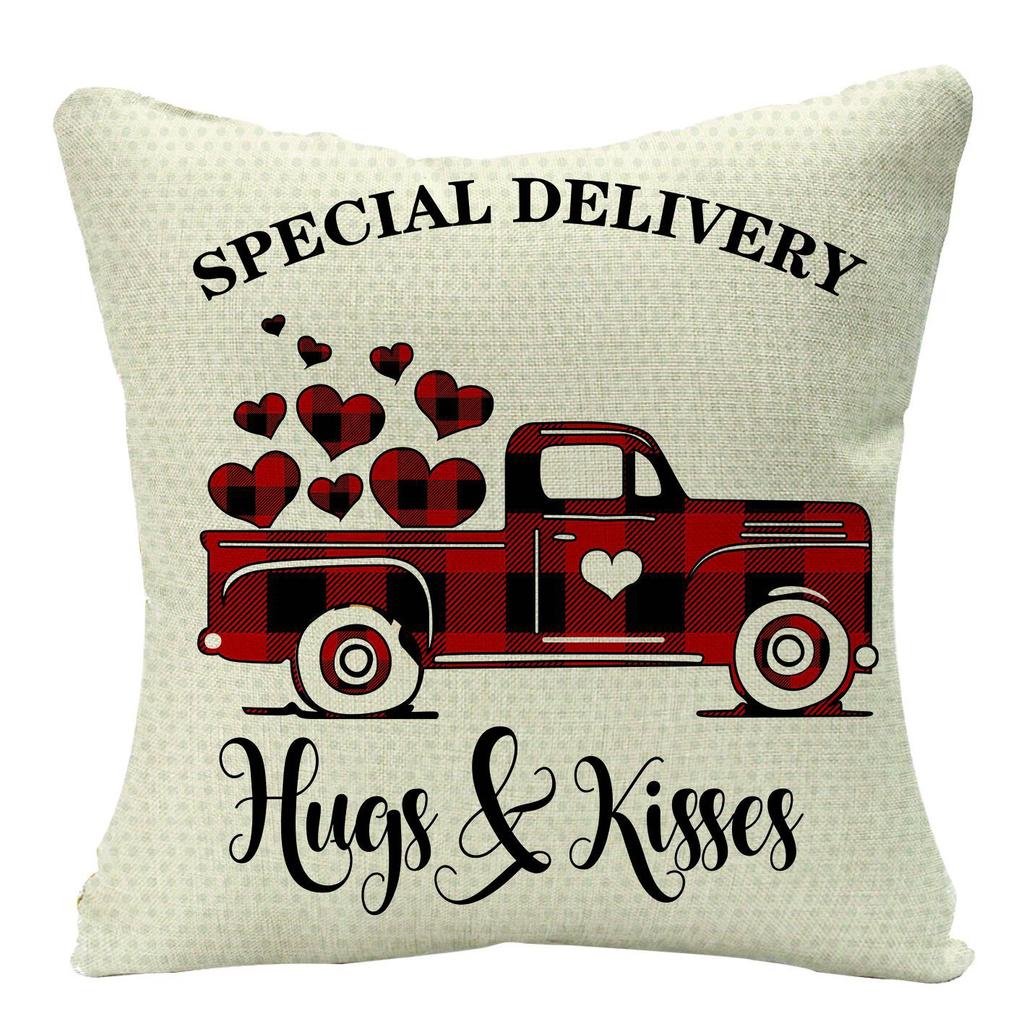 Plaid Valentine's Day Theme Linen Pillow Cover Home Sofa Pillow Cushion Hair Cover