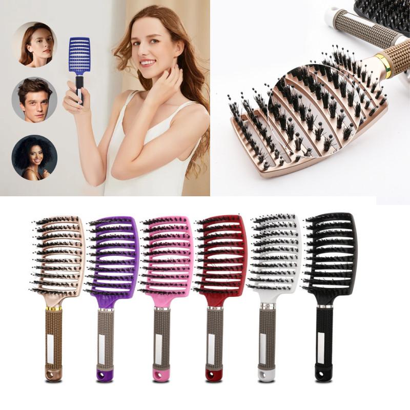 Premium Large Curved Hair Comb With Antistatic Boar Bristle For Effortless Styling