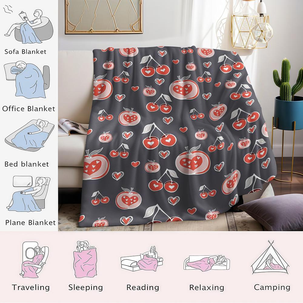 Cherry Heart Orchard Flannel Blanket Warm Soft Halloween Christmas Couch Warm Cozy Decorative Decor Gift for All Season