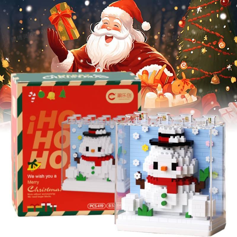 Kreatives Weihnachtsgeschenk Baustein-Set mit Weihnachtsmann und Feiertagsthema