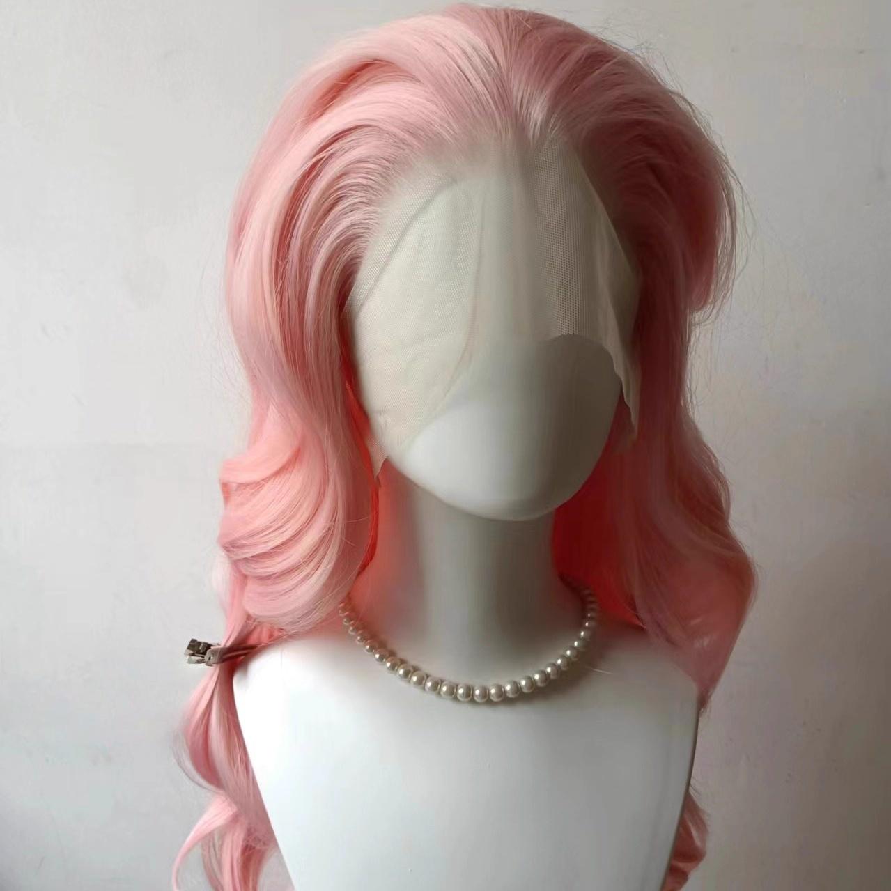 

13x4 Lace Front Wig Pink Lolita Long Wavy Hair Wig for Women High Temperature Fibers Synthetic Lace Wigs Wear and Go Cosplay (as the picture,18inches&130%&1pc)