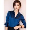 Mote Uformelt kontor Dame satengskjorte Løse lange ermede topper Solid Plus Size Damebluser Elegant Button Up Vintage Enkle Dameskjorter 25678