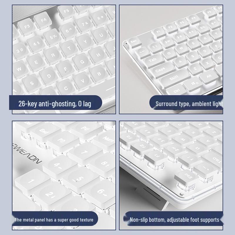 Pioneer Silent Mechanical-Feel Keyboard and Mouse Set for Girls - Wired for Office and Gaming