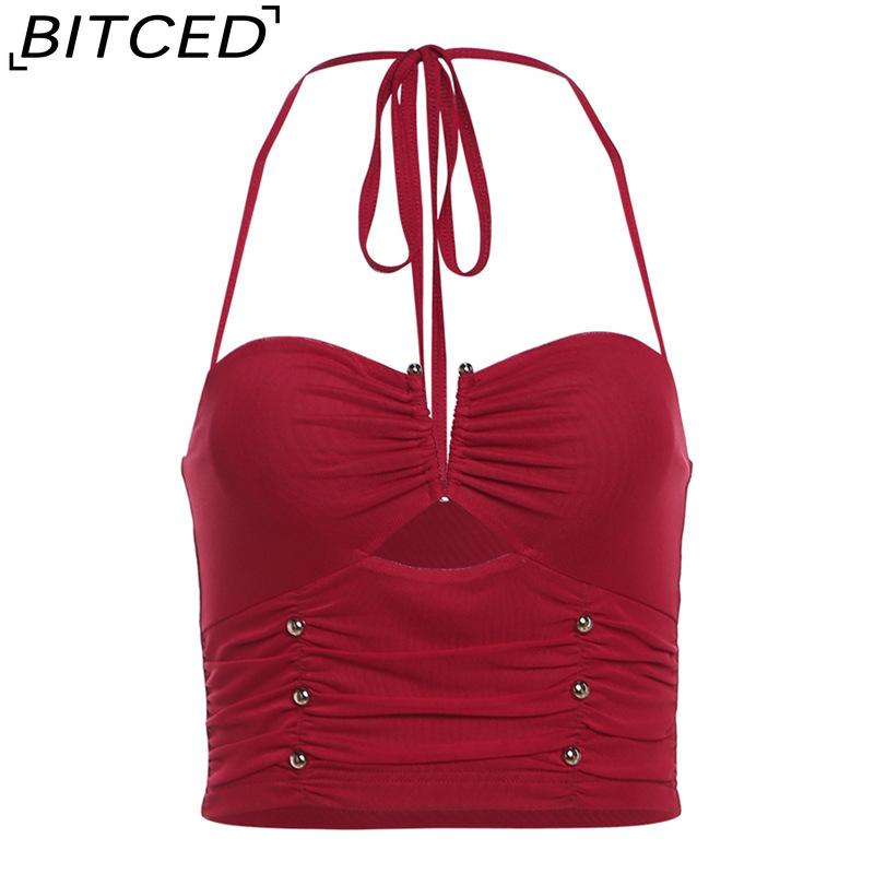 

BITCED Summer Women s Solid-Color Slim-Fit Streetwear Fashion Halter Neck Sexy Backless Tank Top L красный