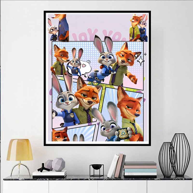 Disney 5D DIY Diamond Painting Zootopia Partners Illustration Embroidered Mosaic Cross Stitch Home Decor Gifts Crafts