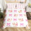 Princess Bowknot Duvet Cover Red Strawberry Polka Dots Bedding Set Hand Drawn Cartoon Comforter Cover Dreamy Fairy Quilt Cover