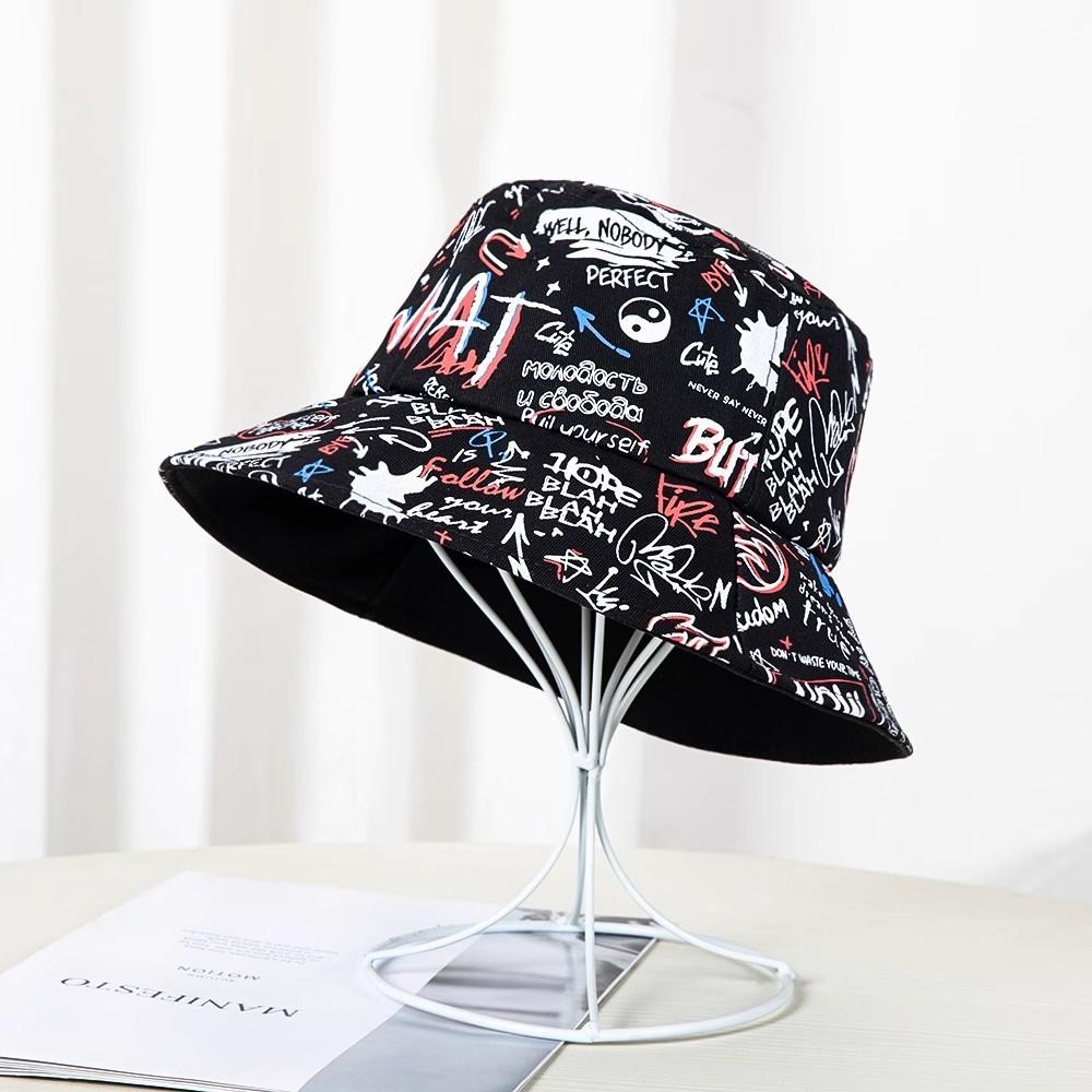 Vintage Street Style Fischerhut mit Graffiti-Print und Sonnenschutz für Männer und Frauen