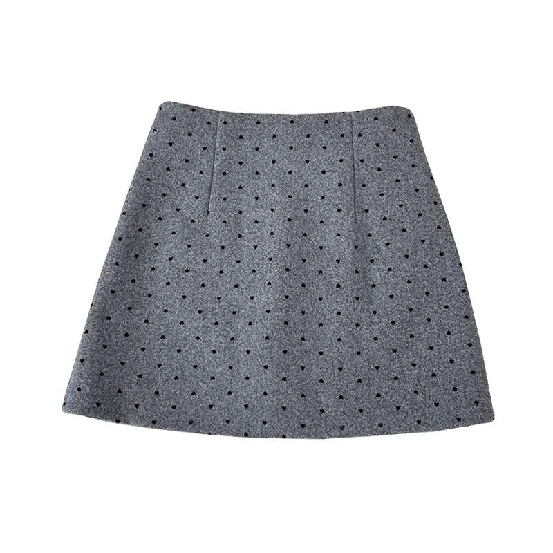 Korean Style Black Wool Plaid Polka Dot Midi Skirt - A-Line Petite Skirt for Women, Autumn and Winter Versatile Wear.