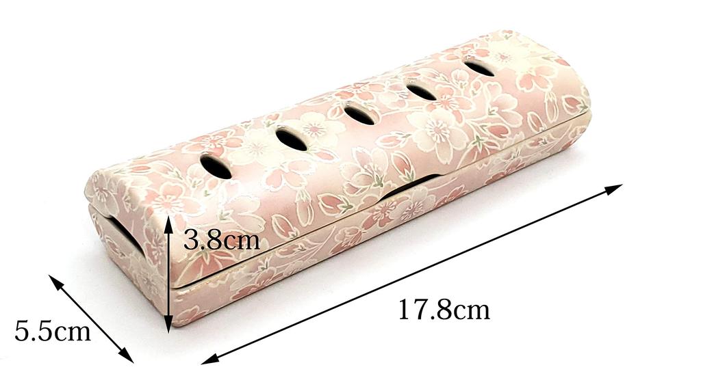 Urushi Produkt SakurakoromoPink [Mino Ware] Horizontaler zylindrischer Räucherbrenner [Kosaiki] mit Kohlefilz, Kompatibel mit Stäbchen- und Kegelräucherwerk