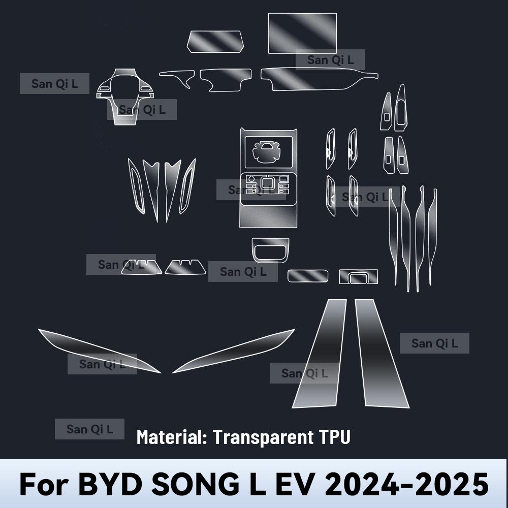 For BYD SONG L EV 2024 2025 TPU Car Navigation Screen Film Gearbox Protective Sticker Anti-scratch Interior Accessories