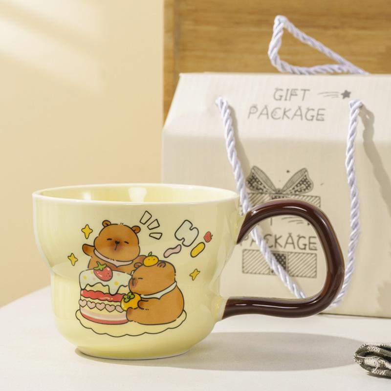 Roztomilý keramický hrnek s kapybarou a lžičkou, hrnek pro pár, vysoký, hezký, kreslený hrnek s kapybarou, suvenýr na oslavu obchodu