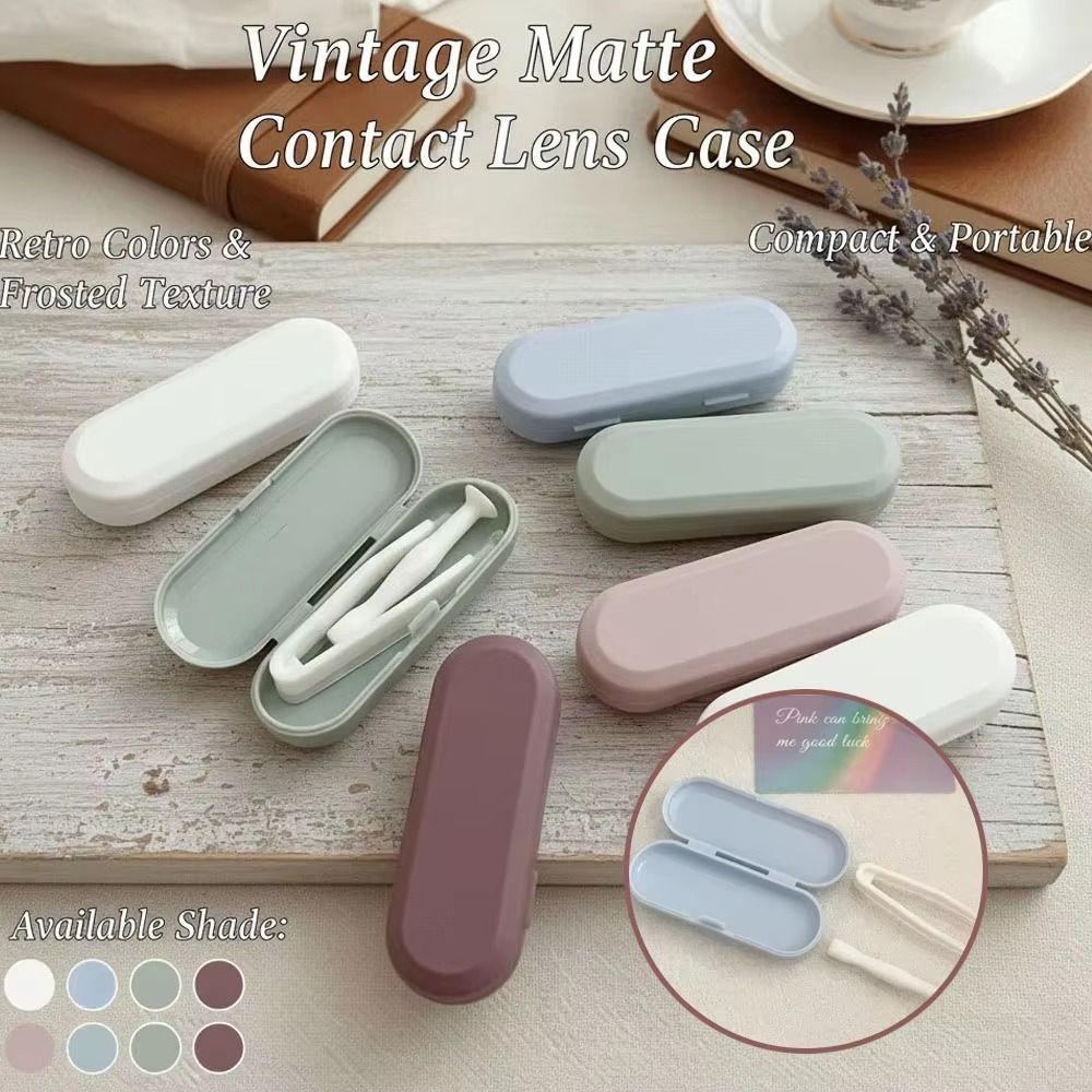 Candy Color Contact Lens Case Kit Portable Retro Contact Lens Inserter Frosted Finish with Tweezers and Suction Stick