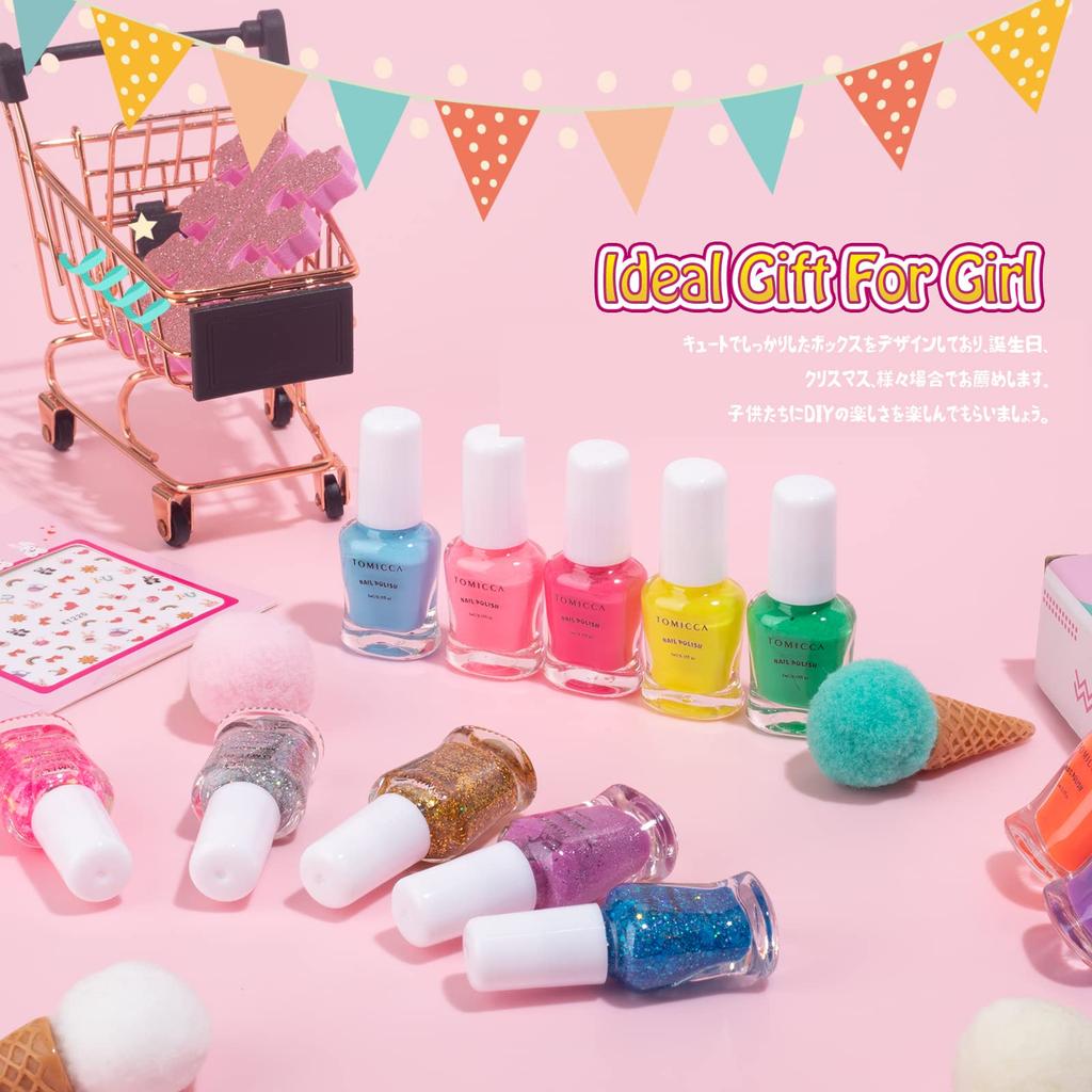 TOMICCA Nail Nail Nail Nail Polish and Makeup Set for Birthday Gift for Girls Kids' Polish, Peel-Off Polish, Water-Soluble Polish, 12-Color Set, Kids,