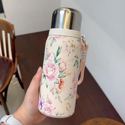 Shangqi Chinese Style Retro Peony Print Thermos Cup