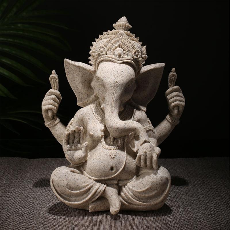 Handmade Sandstone Ganeshas Buddhas Elephant Statue Figurine for Home and Office Decoration