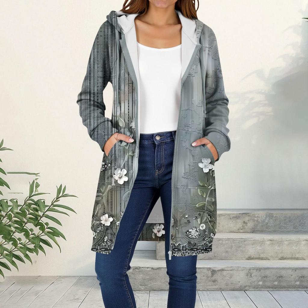 2025 Women's Hooded Printed Zipper Cardigan Coat - Casual Fashion, In Stock