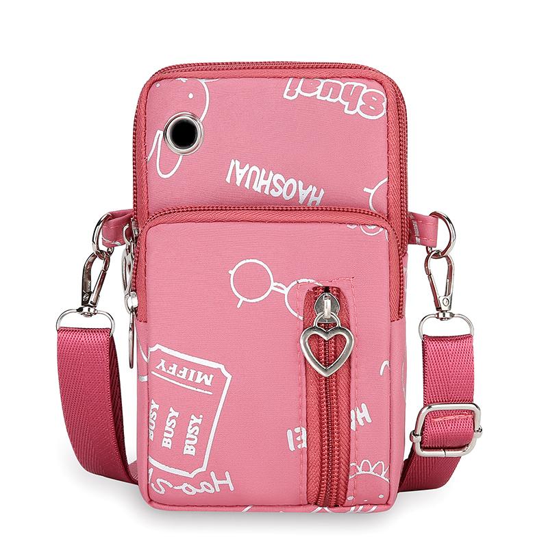 Borsa portatile multifunzionale per telefono, borsa a tracolla in tessuto Oxford, borsa da braccio con cerniera a forma di cuore, borsa a tracolla