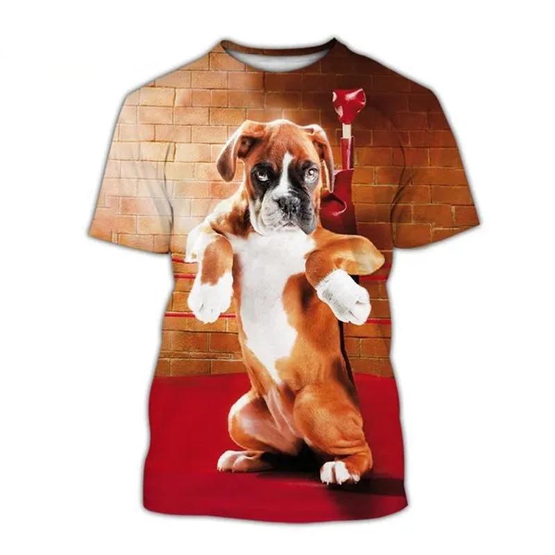 Tricou cu imprimeu 3D pentru câini de box cu animale de vară pentru bărbați, femei, îmbrăcăminte de modă, cu mânecă scurtă, cu gâtul în formă de O, tricou supradimensionat, topuri pentru bărbați