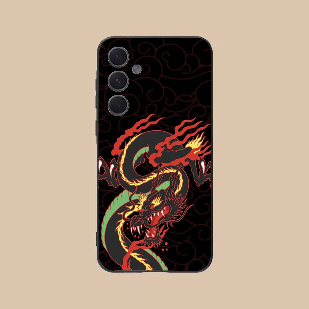 Fashion Chinese Dragon Phone Case For Samsung S25,24,21,22,23,20,S30,Ultra,Plus,Fe,Lite,Note,5G Black Soft